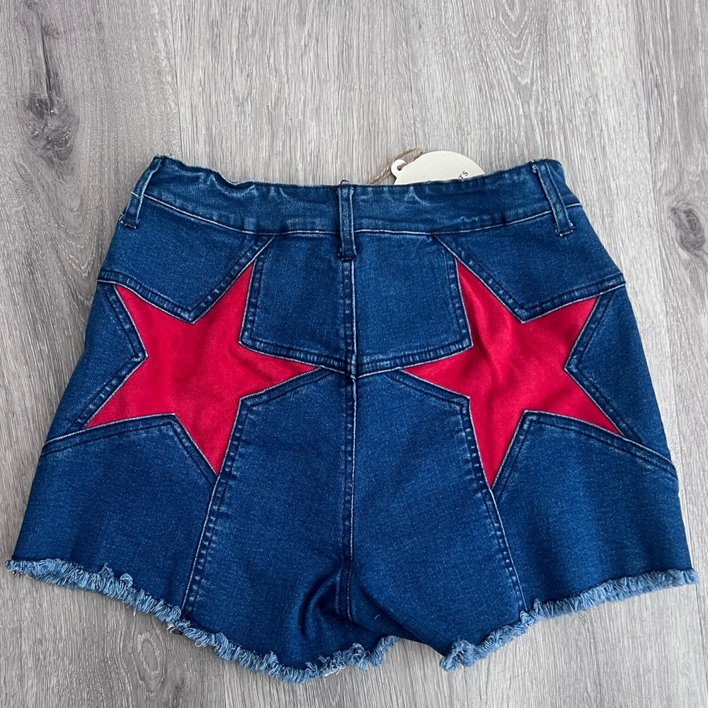 Blue Denim Women’s Shorts with Red Star Accent - Picture 5 of 5